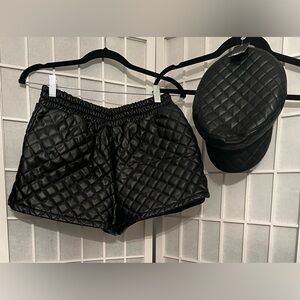 FOREVER 21 Quilted Faux Leather Black Shorts w Matching Jacket & Hat as gifts!